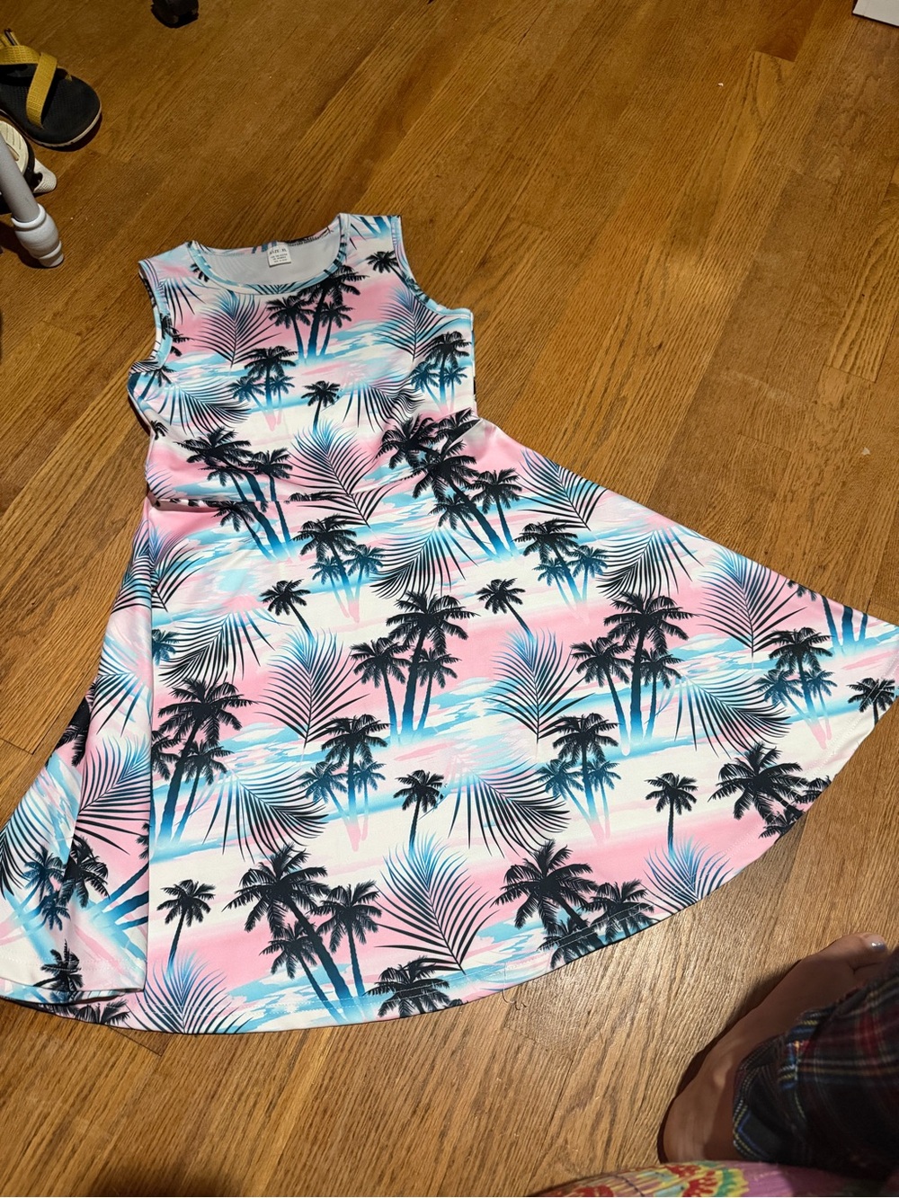 Amazon Girls Pastel Pink and Blue Tropical Palm Dress